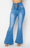 Belted Waist Bell Bottom Jeans - Light Denim
